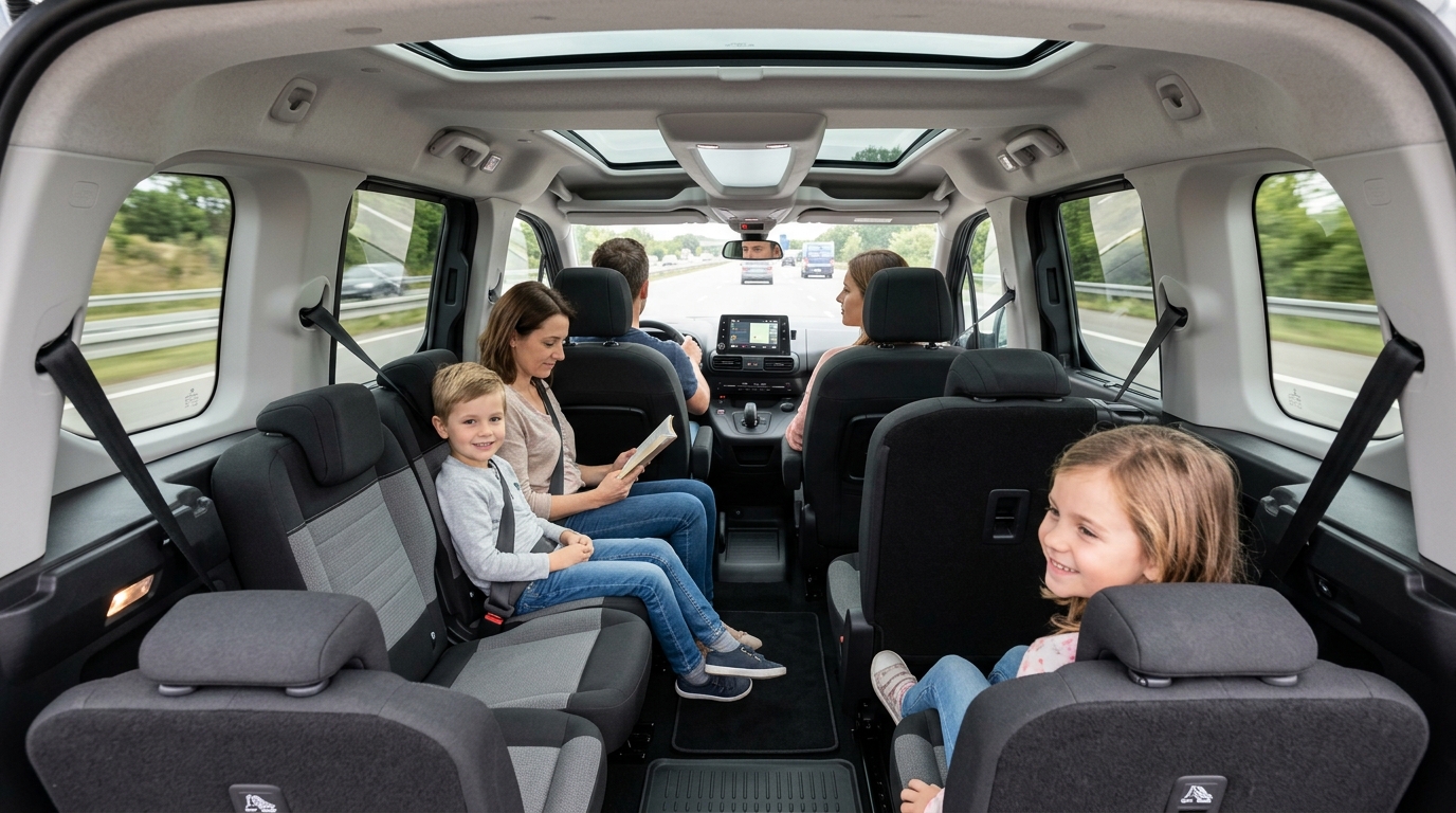 Wnętrze Citroëna Berlingo z trzecim rzędem siedzeń